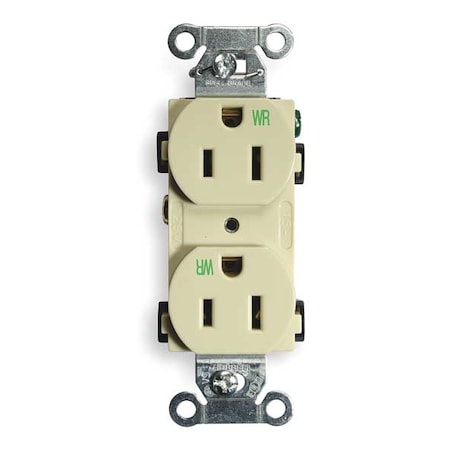 Straight Blade Receptacle, 5-15R, 15 A, 125V AC, 2 Pole, 3 Wire, Flush Mount, Grounded MPN:BR15IWR
