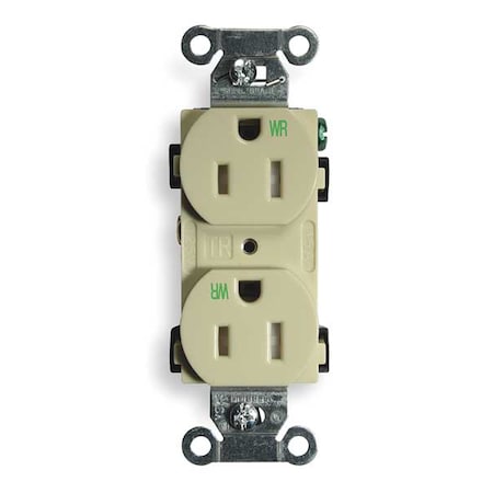Straight Blade Receptacle, 5-15R, 15 A, 125V AC, 2 Pole, 3 Wire, Flush Mount, Grounded MPN:BR15IWRTR
