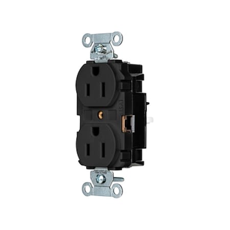 Straight Blade Receptacle, 5-15R, 15 A, 125V AC, 2 Pole, 3 Wire, Surface Mount, Grounded MPN:BR15STBK
