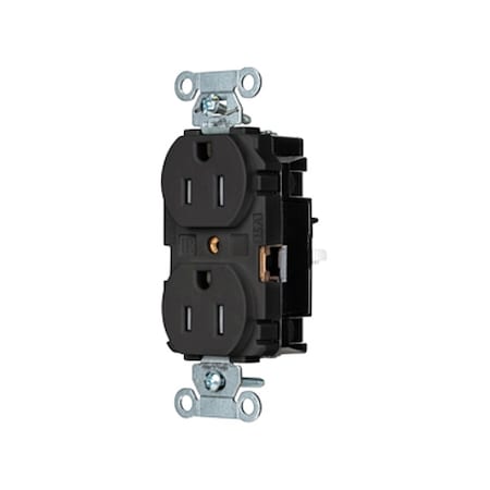 Straight Blade Receptacle, 5-15R, 15 A, 125V AC, 2 Pole, 3 Wire, Surface Mount, Grounded MPN:BR15STBKTR