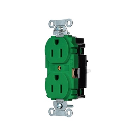 Straight Blade Receptacle, 5-15R, 15 A, 125V AC, 2 Pole, 3 Wire, Surface Mount, Grounded MPN:BR15STGN