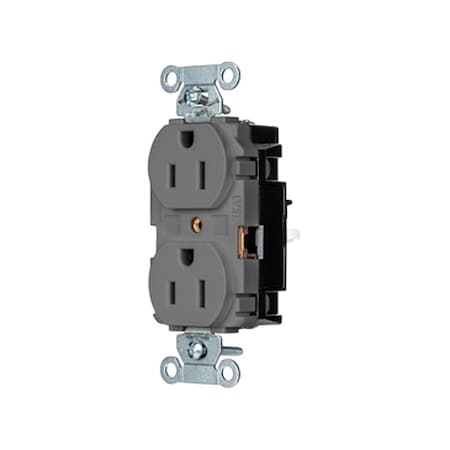 Straight Blade Receptacle, 5-15R, 15 A, 125V AC, 2 Pole, 3 Wire, Surface Mount, Grounded MPN:BR15STGY