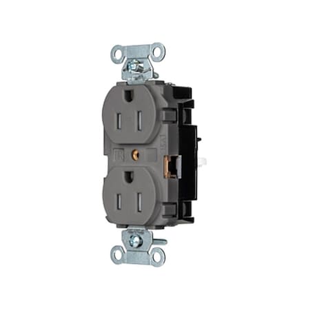 Straight Blade Receptacle, 5-15R, 15 A, 125V AC, 2 Pole, 3 Wire, Surface Mount, Grounded MPN:BR15STGYTR