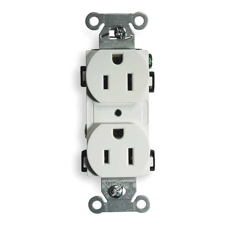 Straight Blade Receptacle, 5-15R, 15 A, 125V AC, 2 Pole, 3 Wire, Flush Mount, Grounded MPN:BR15WHI