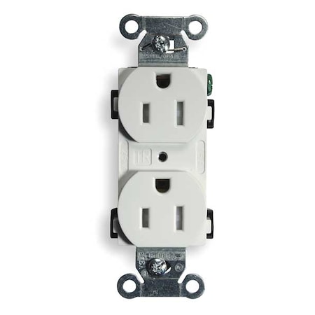 Duplex Straight Blade Receptacle, 5-15R, 15 A, 125V AC, 2 Pole, 3 Wire, Flush Mount, Grounded MPN:BR15WHITR