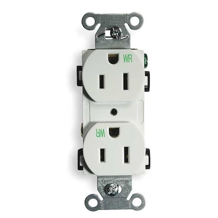 Straight Blade Receptacle, 5-15R, 15 A, 125V AC, 2 Pole, 3 Wire, Flush Mount, Grounded MPN:BR15WHIWR
