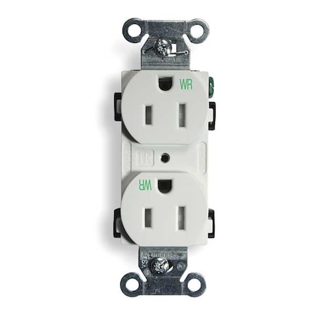 Straight Blade Receptacle, 5-15R, 15 A, 125V AC, 2 Pole, 3 Wire, Flush Mount, Grounded MPN:BR15WHIWRTR