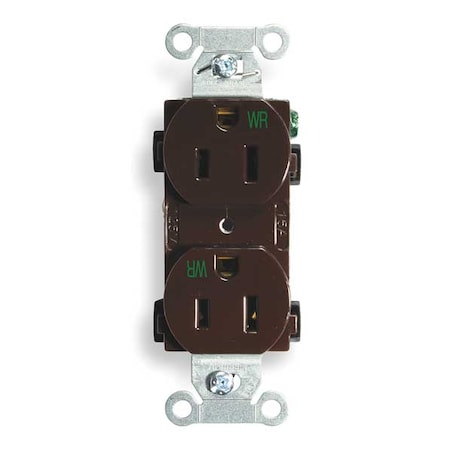 Straight Blade Receptacle, 5-15R, 15 A, 125V AC, 2 Pole, 3 Wire, Flush Mount, Grounded MPN:BR15WR