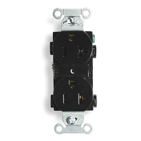 Straight Blade Receptacle, 5-20R, 20 A, 125V AC, 2 Pole, 3 Wire, Flush Mount, Grounded MPN:BR20BLKWR