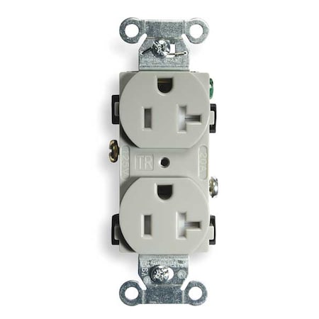 Straight Blade Receptacle, 5-20R, 20 A, 125V AC, 2 Pole, 3 Wire, Flush Mount, Grounded MPN:BR20GRYTR