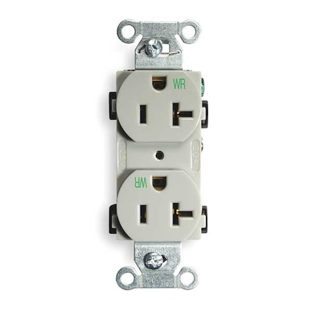 Straight Blade Receptacle, 5-20R, 20 A, 125V AC, 2 Pole, 3 Wire, Flush Mount, Grounded MPN:BR20GRYWR