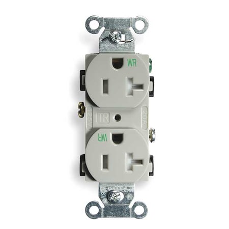 Straight Blade Receptacle, 5-20R, 20 A, 125V AC, 2 Pole, 3 Wire, Flush Mount, Grounded MPN:BR20GRYWRTR