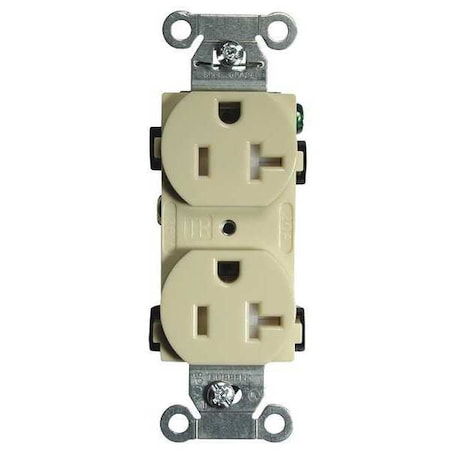 Straight Blade Receptacle, 5-20R, 20 A, 125V AC, 2 Pole, 3 Wire, Flush Mount, Grounded MPN:BR20ITR