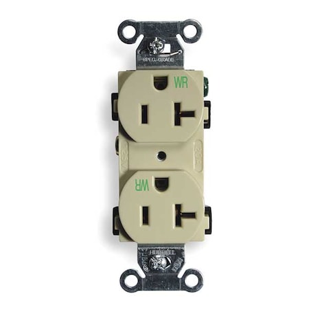Straight Blade Receptacle, 5-20R, 20 A, 125V AC, 2 Pole, 3 Wire, Flush Mount, Grounded MPN:BR20IWR