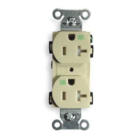 Straight Blade Receptacle, 5-20R, 20 A, 125V AC, 2 Pole, 3 Wire, Flush Mount, Grounded MPN:BR20IWRTR