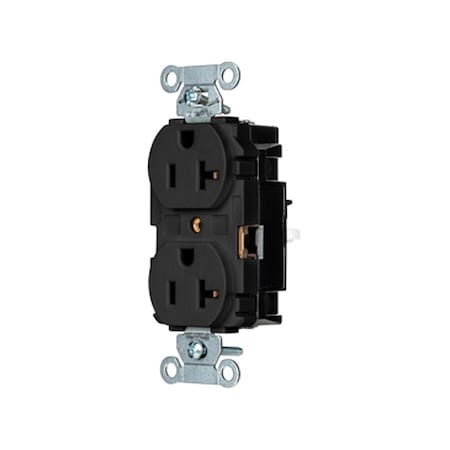 Duplex Straight Blade Receptacle, 5-20R, 20 A, 125V AC, 2 Pole, 3 Wire, Surface Mount, Grounded MPN:BR20STBK