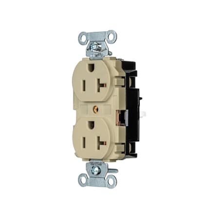 Duplex Straight Blade Receptacle, 5-20R, 20 A, 125V AC, 2 Pole, 3 Wire, Surface Mount, Grounded MPN:BR20STI