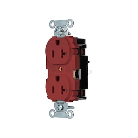 Straight Blade Receptacle, 5-20R, 20 A, 125V AC, 2 Pole, 3 Wire, Surface Mount, Single, Red MPN:BR20STR