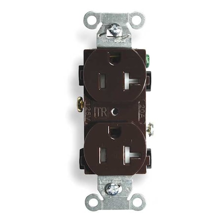 Duplex Straight Blade Receptacle, 5-20R, 20 A, 125V AC, 2 Pole, 3 Wire, Flush Mount, Grounded MPN:BR20TR