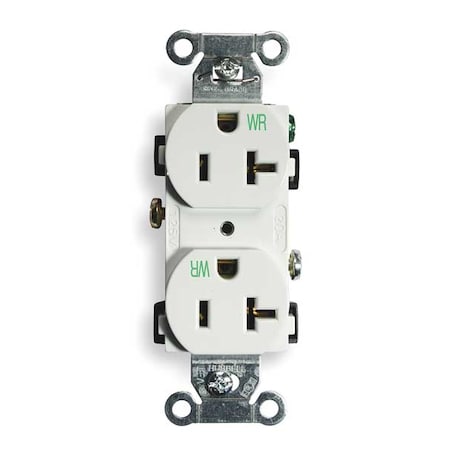 Straight Blade Receptacle, 5-20R, 20 A, 125V AC, 2 Pole, 3 Wire, Flush Mount, Grounded MPN:BR20WHIWR