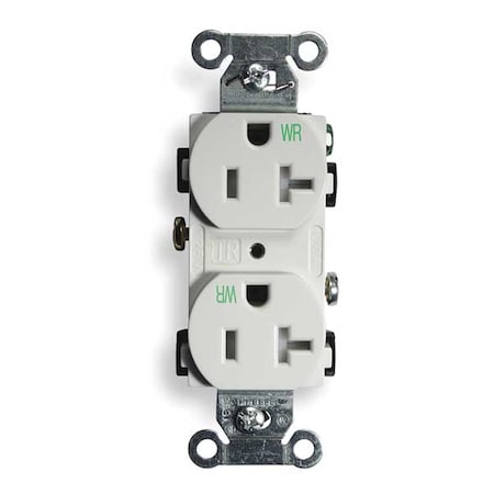 Duplex Straight Blade Receptacle, 5-20R, 20 A, 125V AC, 2 Pole, 3 Wire, Flush Mount, Grounded MPN:BR20WHIWRTR