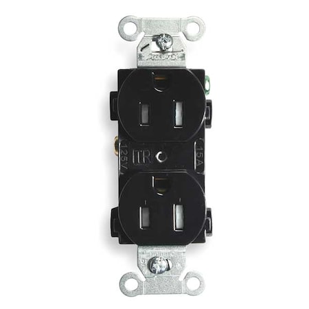 Straight Blade Receptacle, 5-15R, 15 A, 125V AC, 2 Pole, 3 Wire, Flush Mount, Grounded MPN:CR15BLKTR