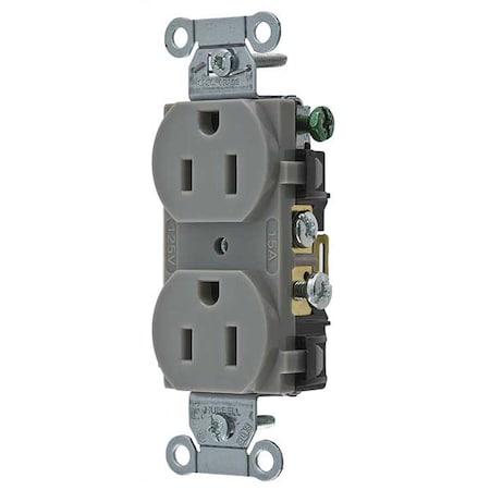 Straight Blade Receptacle, 5-15R, 15 A, 125V AC, 2 Pole, 3 Wire, Flush Mount, Isolated Ground MPN:CR15GRY