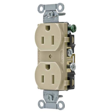 Straight Blade Receptacle, 5-15R, 15 A, 125V AC, 2 Pole, 3 Wire, Flush Mount, Grounded MPN:CR15I