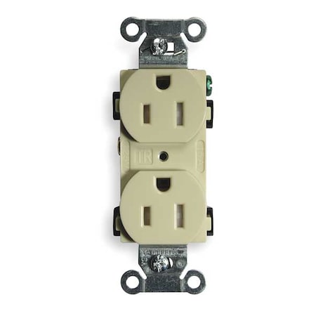 Straight Blade Receptacle, 5-15R, 15 A, 125V AC, 2 Pole, 3 Wire, Flush Mount, Grounded MPN:CR15ITR