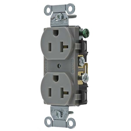 Straight Blade Receptacle, 5-20R, 20 A, 125V AC, 2 Pole, 3 Wire, Flush Mount, Grounded MPN:CR20GRY