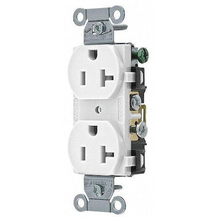 Straight Blade Receptacle, Duplex, 5-20R, 20 A, 125V AC, 2 Poles, Screw Terminals, White MPN:CR20WHI
