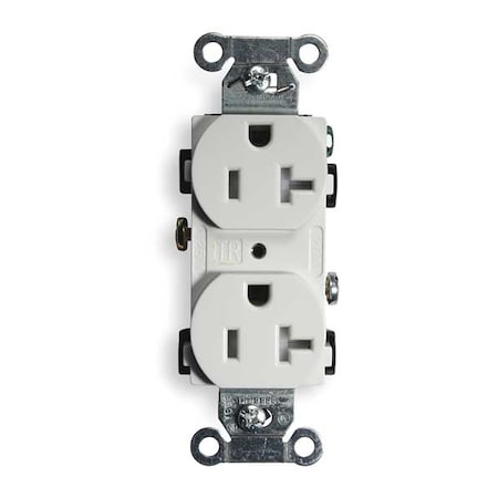 Straight Blade Receptacle, 5-20R, 20 A, 125V AC, 2 Pole, 3 Wire, Flush Mount, Grounded MPN:CR20WHITR