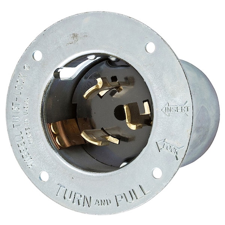Flanged Locking Inlet, Non-NEMA, 50 A, 125/250V AC, Single Phase, 3 Pole, Flush Mount, Gray MPN:CS6375