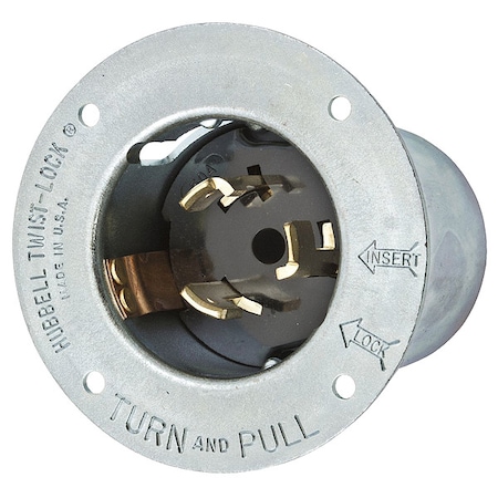 Flanged Locking Inlet, Non-NEMA, 50 A, 250V AC, Three Phase, 3 Pole, Flush Mount, Screw Terminals MPN:CS8375