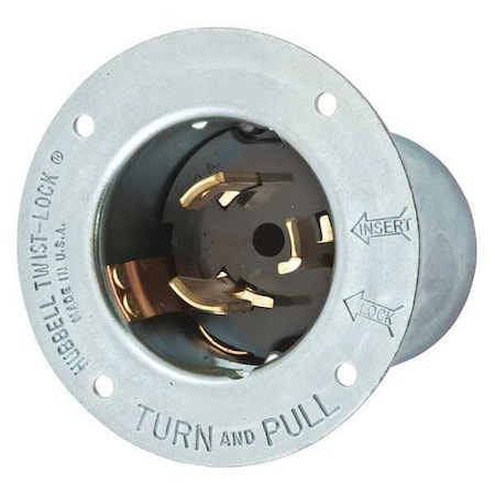 Flanged Locking Inlet, Non-NEMA, 50 A, 480V AC, Single Phase, 2 Pole, Flush Mount, Screw Terminals MPN:CS8475