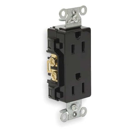 Straight Blade Receptacle, 5-15R, 15 A, 125V AC, 2 Pole, 3 Wire, Flush Mount, Grounded MPN:DR15BLK