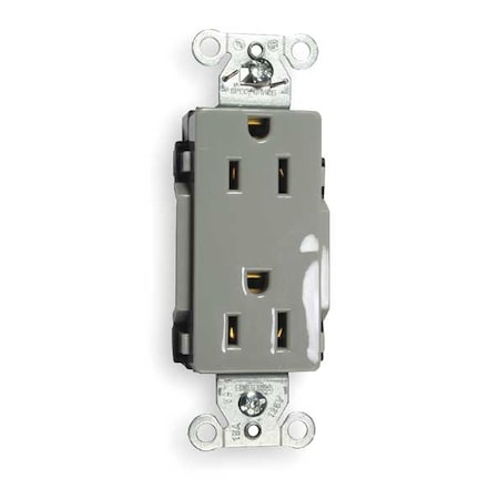 Straight Blade Receptacle, 5-15R, 15 A, 125V AC, 2 Pole, 3 Wire, Flush Mount, Grounded MPN:DR15GRY