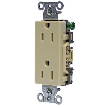 Straight Blade Receptacle, 5-15R, 15 A, 125V AC, 2 Pole, 3 Wire, Flush Mount, Grounded MPN:DR15I