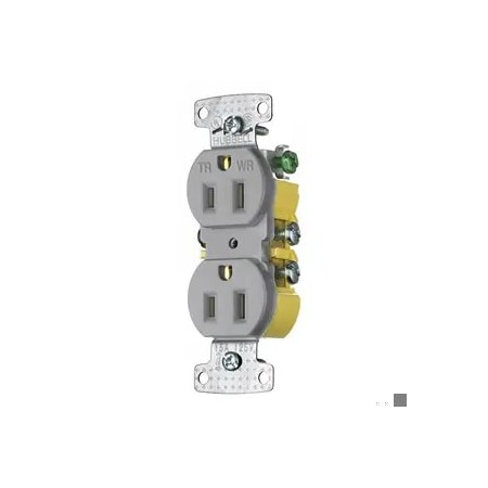 Straight Blade Receptacle, 5-15R, 15 A, 125V AC, 2 Pole, 3 Wire, Surface Mount, Grounded MPN:DR15STGY