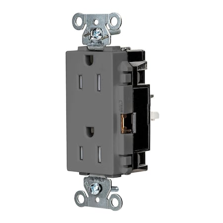 Straight Blade Receptacle, 5-15R, 15 A, 125V AC, 2 Pole, 3 Wire, Surface Mount, Grounded MPN:DR15STGYTR