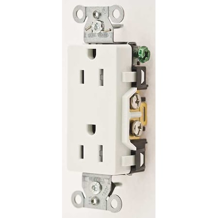 Straight Blade Receptacle, 5-15R, 15 A, 125V AC, 2 Pole, 3 Wire, Flush Mount, Grounded MPN:DR15WHITR