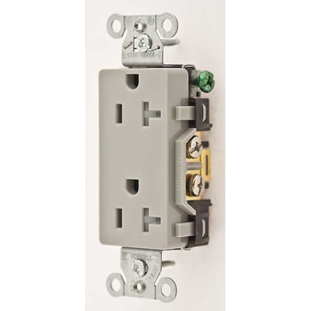 Duplex Straight Blade Receptacle, 5-20R, 20 A, 125V AC, 2 Pole, 3 Wire, Flush Mount, Grounded MPN:DR20GRYTR