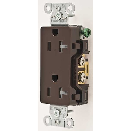 Duplex Straight Blade Receptacle, 5-20R, 20 A, 125V AC, 2 Pole, 3 Wire, Flush Mount, Grounded MPN:DR20TR