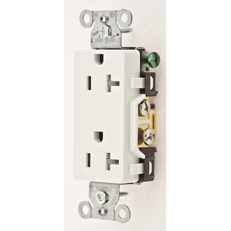 Straight Blade Receptacle, 5-20R, 20 A, 125V AC, 2 Pole, 3 Wire, Flush Mount, Grounded MPN:DR20WHITR