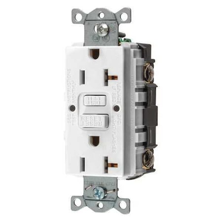 GFCI Receptacle, Duplex, 1 Phase, NEMA 5-20R, 125V AC, 20 A, 2 Poles, Screw Terminals, White MPN:GFR20W