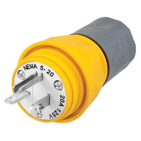 Watertight Straight Blade Plug, 5-20P, 20 A, 125V AC, 2 Pole, Screw Terminals, Grounded MPN:HBL14W33A