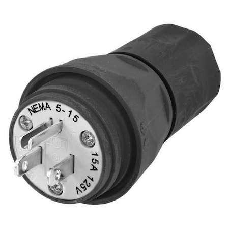 Watertight Straight Blade Plug, 5-15P, 15 A, 125V AC, 2 Pole, Screw Terminals, Grounded MPN:HBL14W47BK