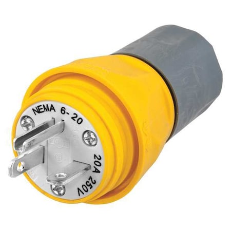 Watertight Straight Blade Plug, 6-20P, 20 A, 250V AC, 2 Pole, Screw Terminals, Grounded MPN:HBL14W48