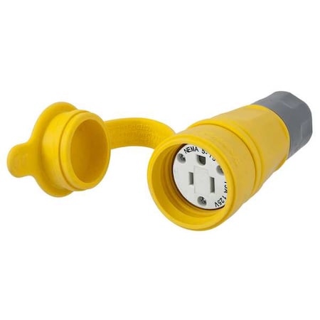 Watertight Straight Blade Connector, 5-15R, 15 A, 125V AC, 2 Pole, 3 Wire, Screw Terminals, Yellow MPN:HBL15W47A