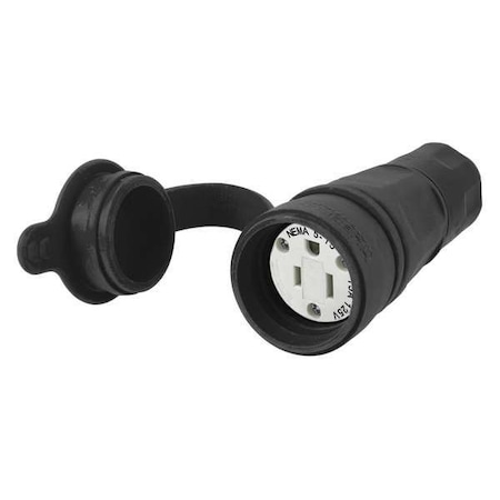 Watertight Straight Blade Connector, 5-15R, 15 A, 125V AC, 2 Pole, 3 Wire, Screw Terminals, Black MPN:HBL15W47BK